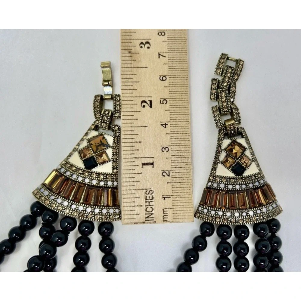 Heidi Daus Age Of Elegance Necklace Art‎ Deco Style Black Beads NWOT